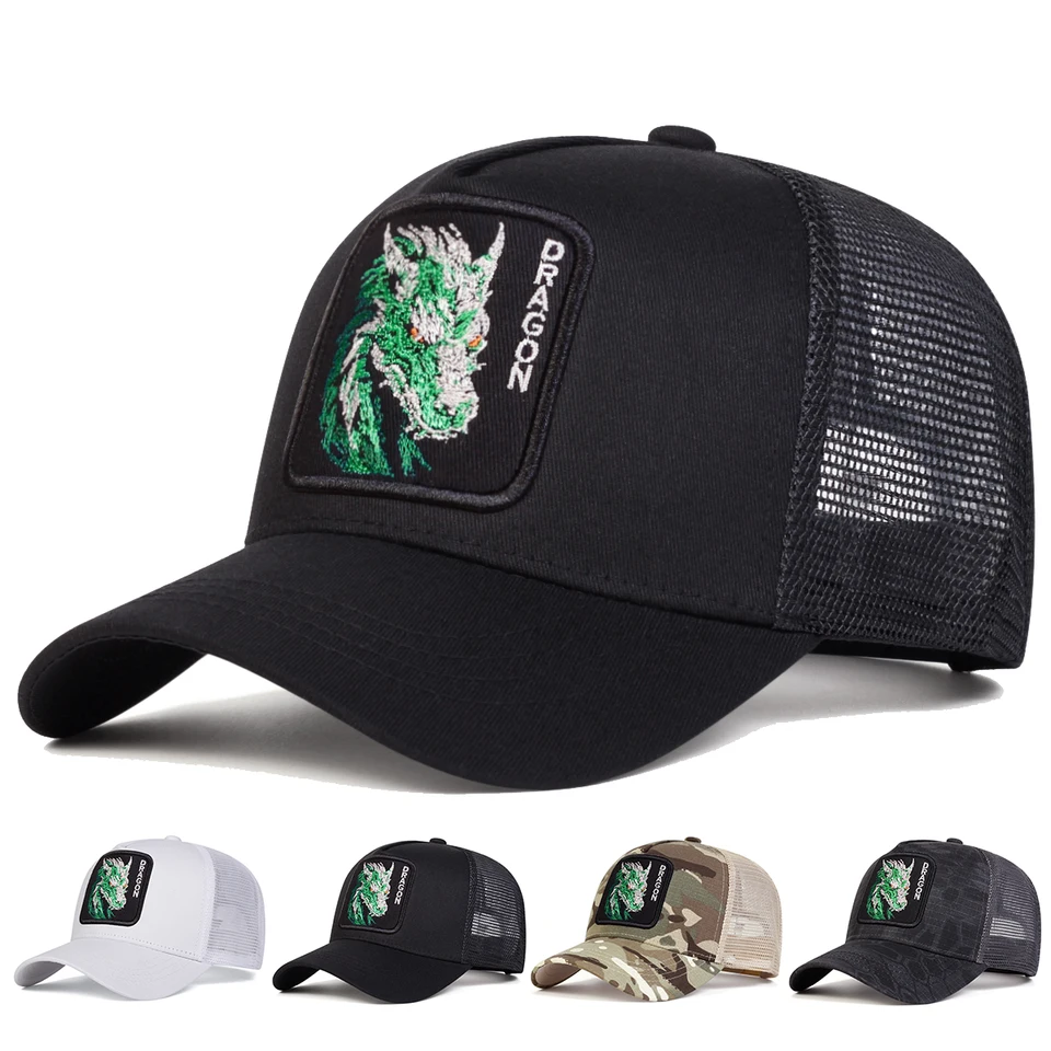 Unisex Dragon Embroidery Baseball Set Caps Jar a leto vonkajšie nastaviteľné neformálne klobúky Slnečné klobúky