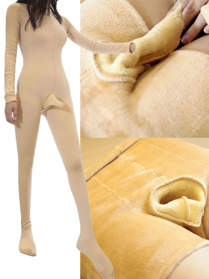Unisex fleece zimný bodyStocking Penis Penis puzdro zatvorené otvorené rozkrokové pančuchy tepelné vnútorné spodné prádlo pyžamy trosky Unitard