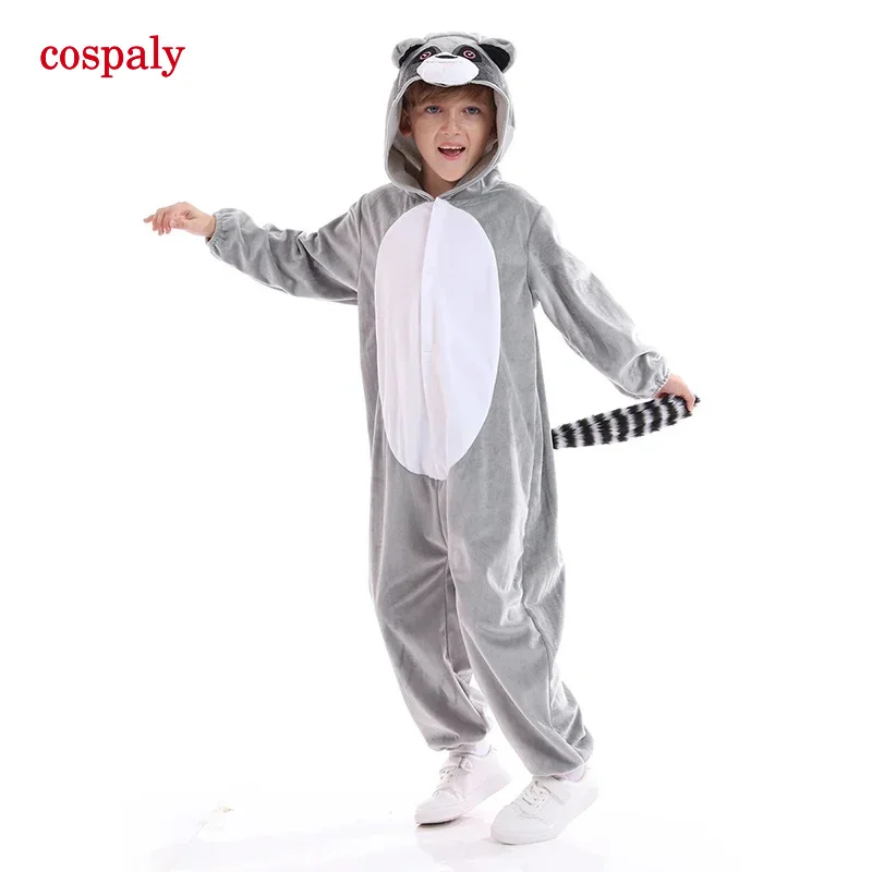 Unisex Halloween Gray Cosplay Cosplay kostým deti deti mýval zvierat pyžamy s chvostom vianočné zviera