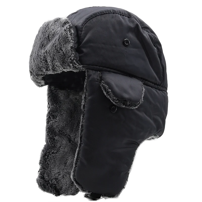 Unisex Men Ženy Ruský klobúk Trapper bombardér Warm Trooper Ear Flaps Zimný lyžiarsky klobúk pevná našuchoľovaná faux kožušinová čiapka hlavy hlavy hlavy