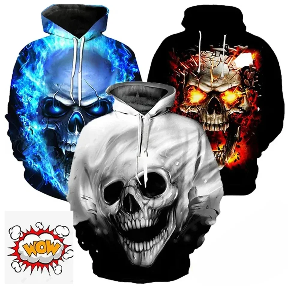Unisex módne kauzálne nylonové mikiny s kapucňou Populárna 3D tlačená kapucňa uvoľnená pullover s dlhým rukávom Cool lebka kapucňa 6xl