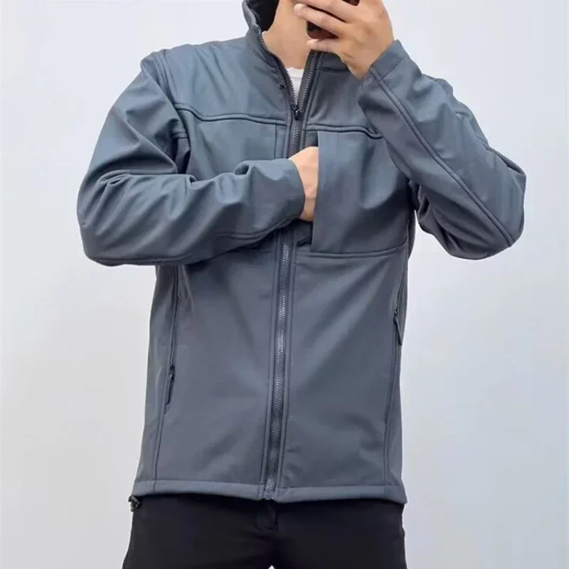 Unisex Outdoor Soft Shell Clothing Fleece-lemované mäkké bunda Windoofter nepremokavá jednosmerná stojatá golierová kabát Šport
