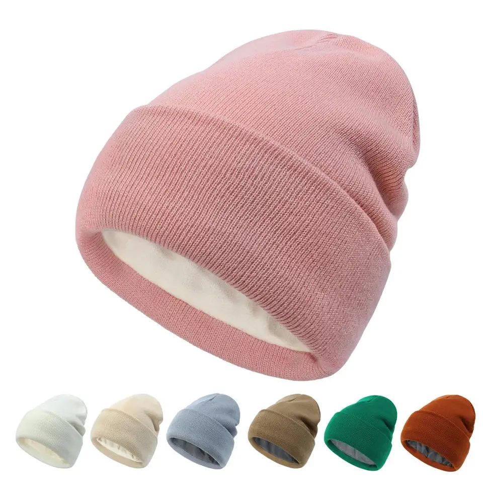 Unisex pletená čiapka zimná zimná hustá hustá manžeta fleece lemovaná čiapka lebky pre mužov