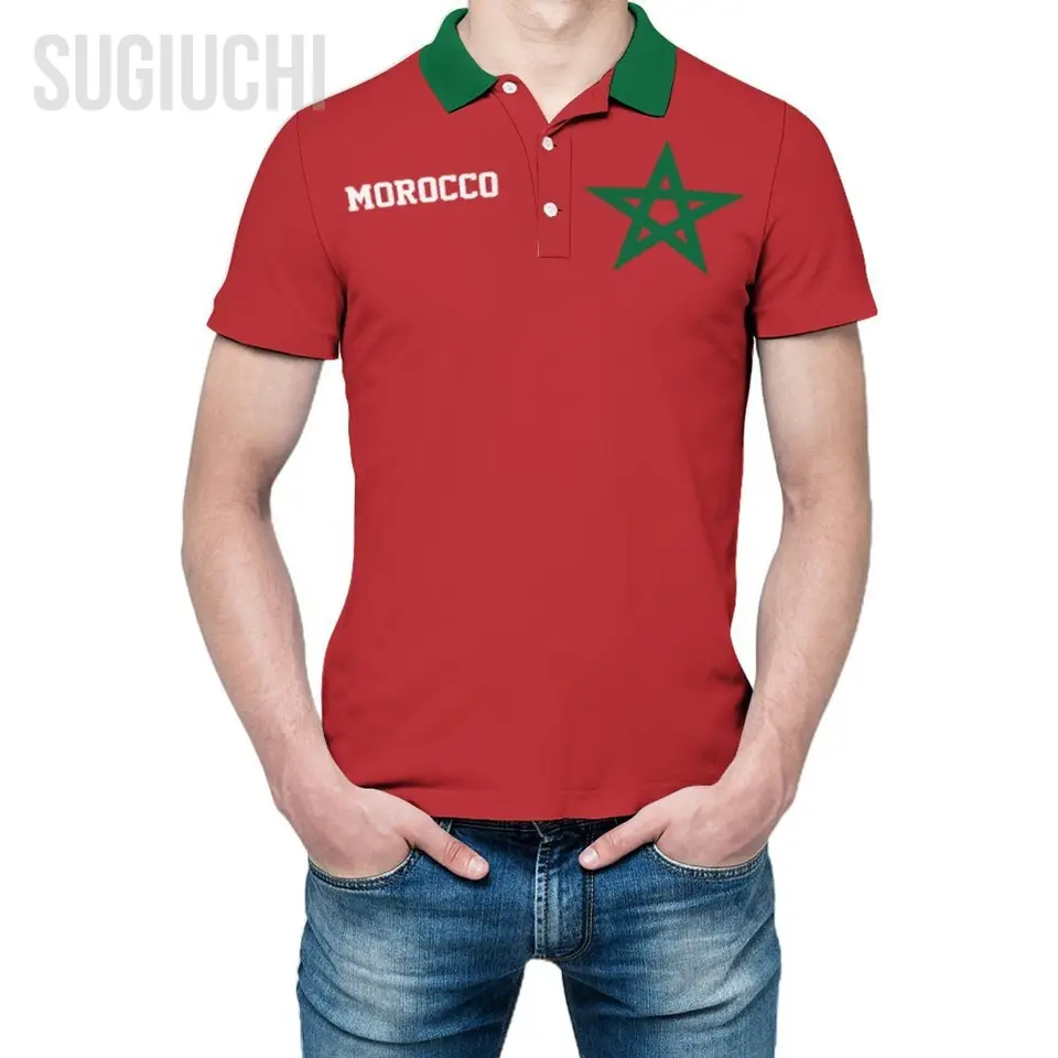 Unisex Polo košeľa Maroko vlajka Marocká 3D tlač polo módne oblečenie Trackovacie súpravy Krátke rukávy