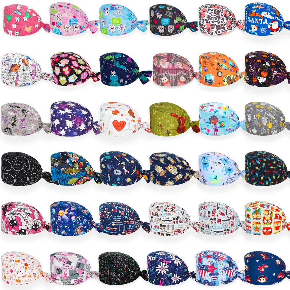 Unisex Scrub Caps s potnými kreslenými zvierata