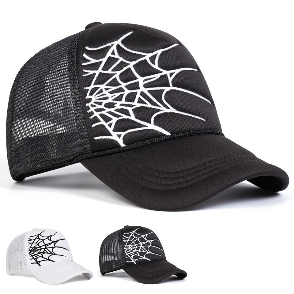 Unisex Spider Web vyšíva Baseball siete Spring jar a leto vonkajšie nastaviteľné neformálne klobúky Slnečné klobúky