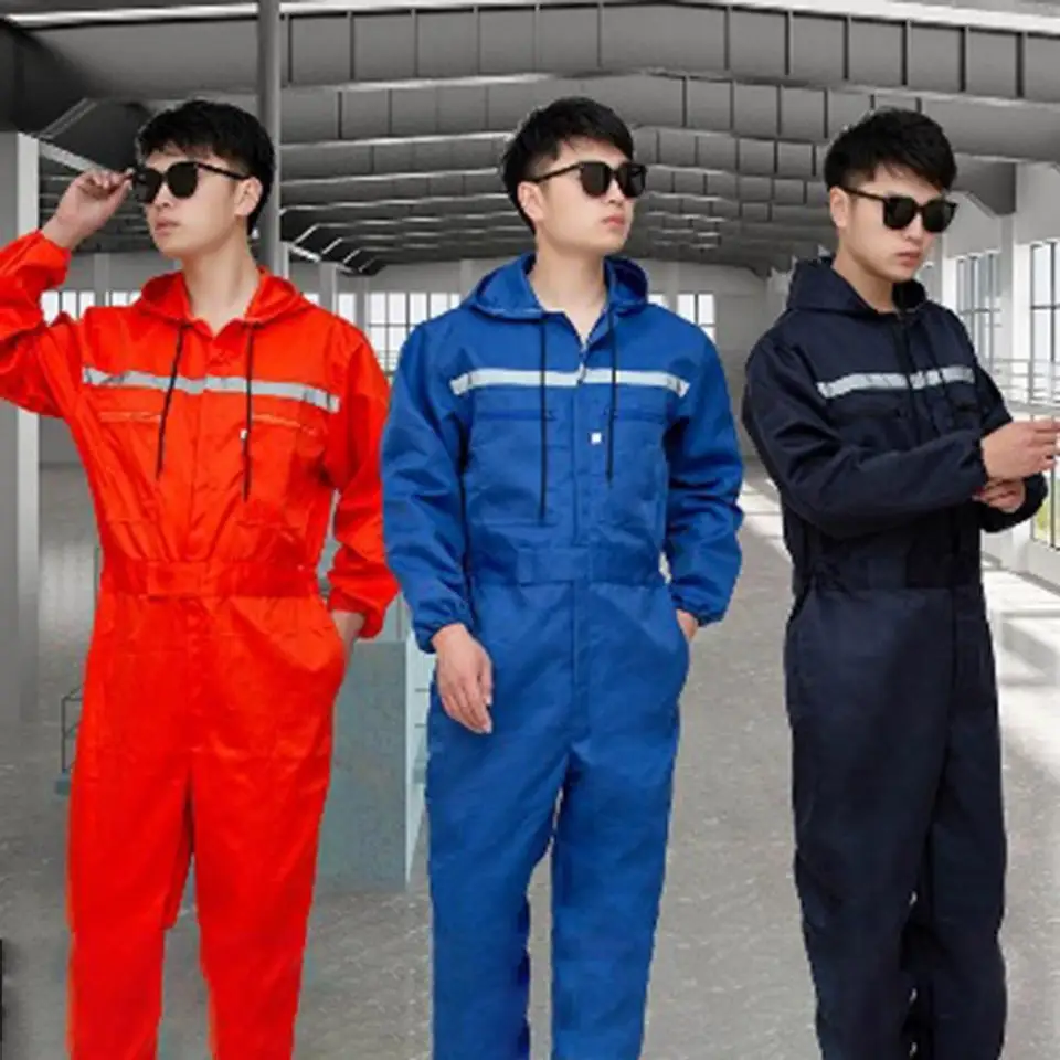 Unisex Work Celkovo s kapucňou reflexné vrecká na zips bezpečnostný pracovník pokrývky kombinézy kombinézy automatické opravy