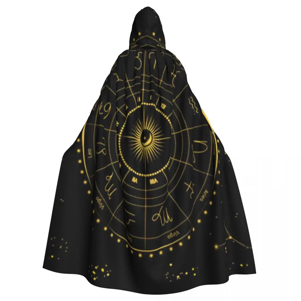 Unisex čarodejnícka strana reverzibilná s kapucňou dospelých upírov Cape Cloak Zodiac Constellations Horoscope Circle