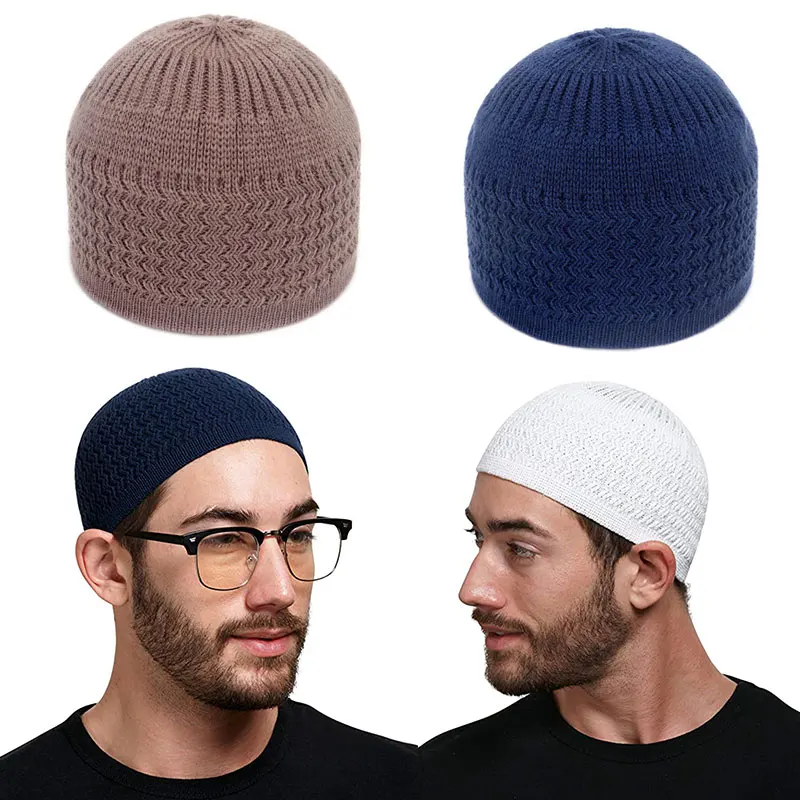 Unisex čiapky čiapka Teplý islamský ramadán Židovský kiph homme klobúk Zimné pletené moslimské muži modlitebné klobúky Pánske zábalové čiapky