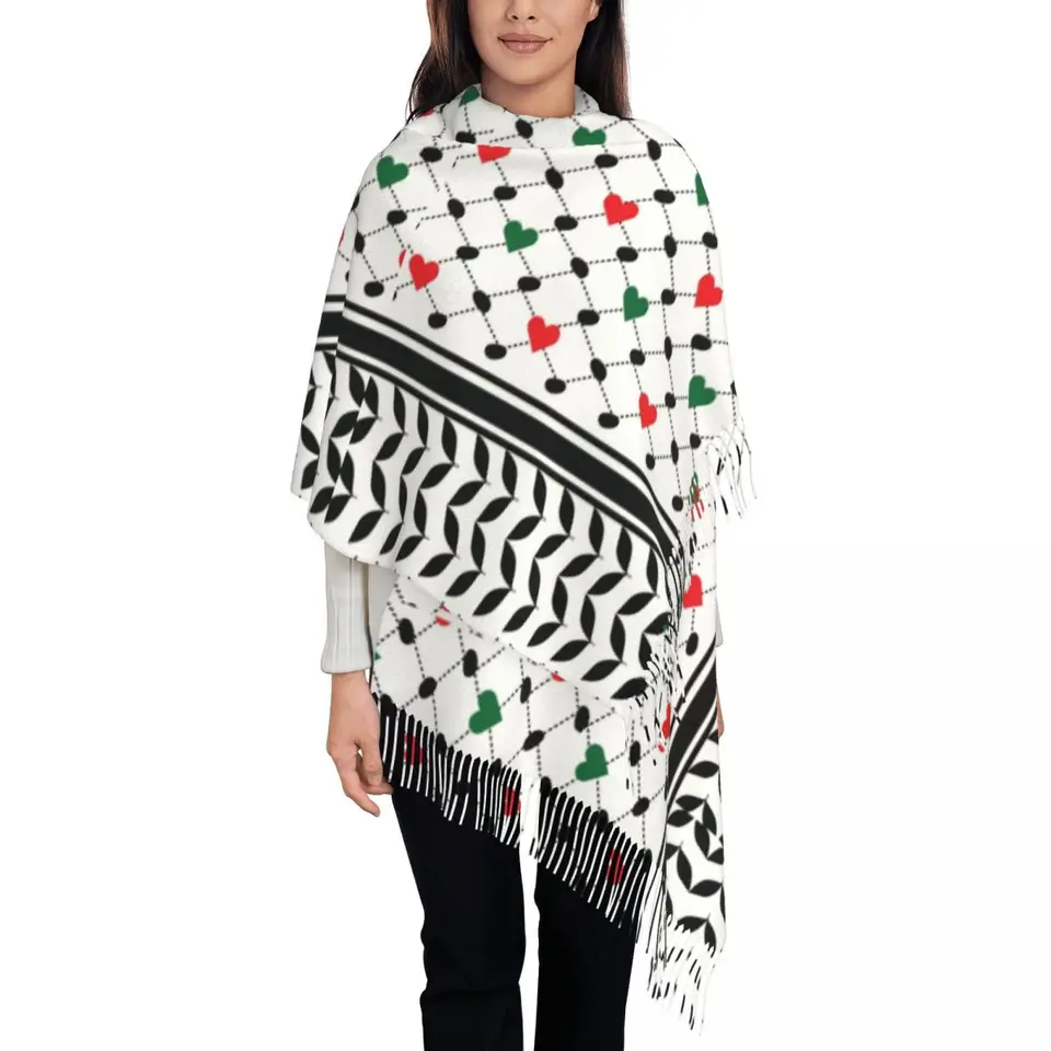 Unisex šály udržiavajte teplú solidaritu pre Palestínu veľké šatky s dlhými šatkami Keffiyeh a zabaľte jeseň Bufanda Mujer
