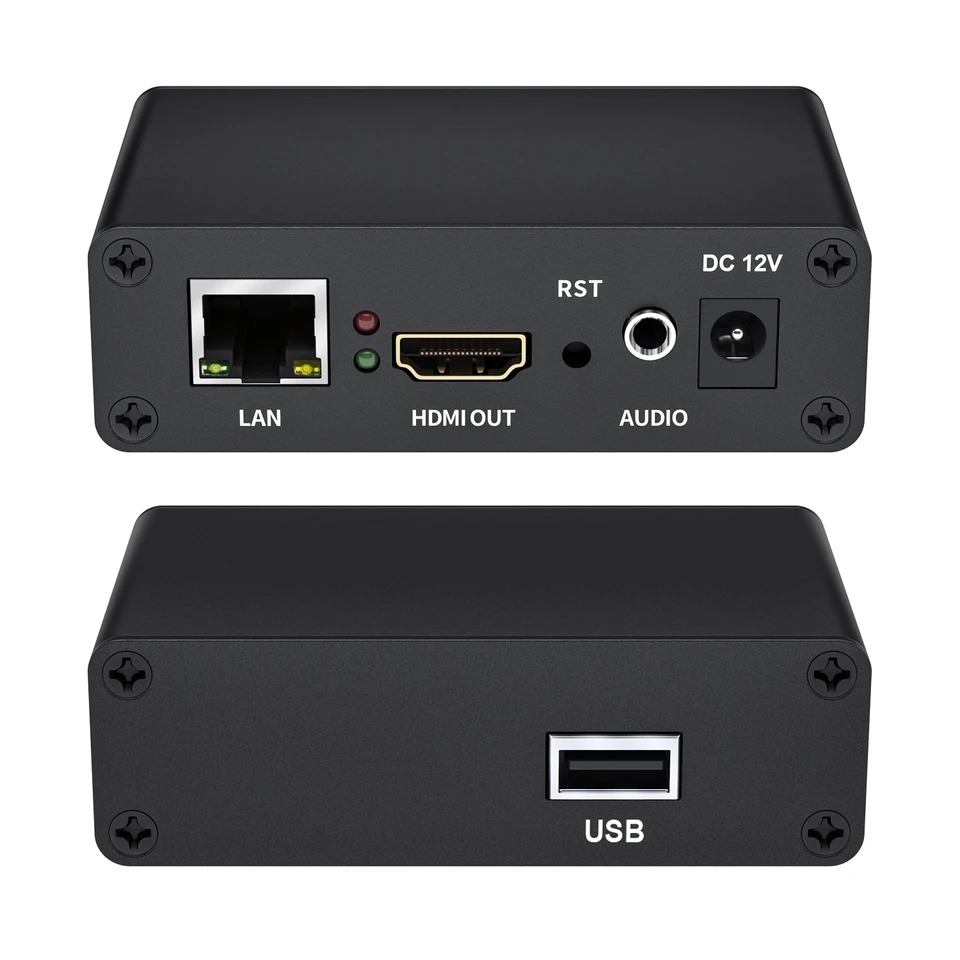UNISHEEN JM1000 Nízkonákladný tok H.265 H.264 RTSP SRT RTSP RTMP USB Flash Disk Player IP do HDMI Video Decoder