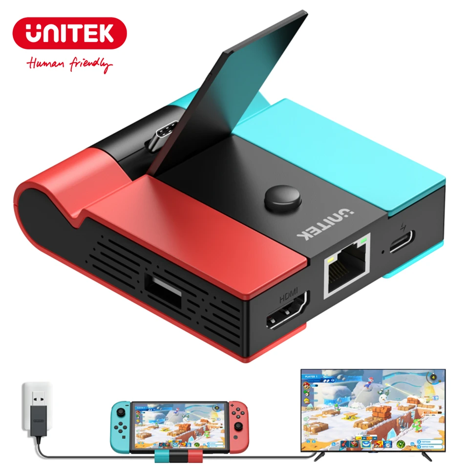 Unitek Game Dock pre Nintendo Switch OLED s 45W PD Nabíjaním Lan Gigabit Ethernet 4K HDMI Hub Gaming Docking Station for TV