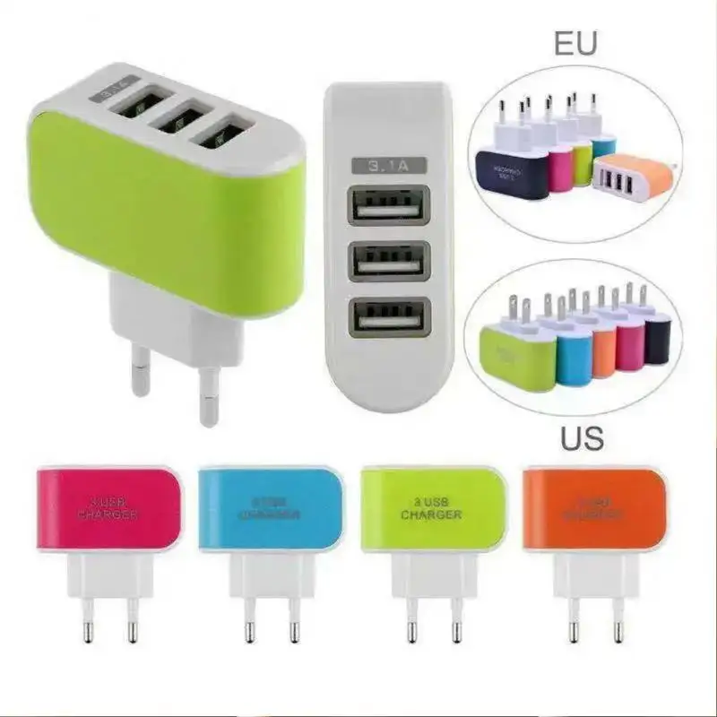 Universal 3 USB Multi-Port Wall Home Charger EU/US Plug Wall Adapter Cube Block AC 110-220V Candy Color Cestovný nabíjačku adaptér
