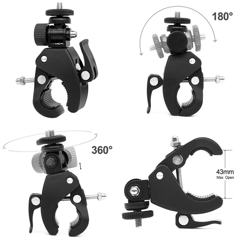 Universal 360 stupňov otáčajúci 1/4 fotoaparátu DV Bike Runder Runchar CLAPP CLACKET TRODOD SCRIP CLIP pre športové fotoaparáty Go Pro