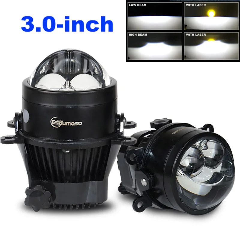 Universal 3inch Bi-Led Fog Lights H1 Hb3 H8 9005 LED projektor LASER LASER LASH FOG LAMP BI LASS H11 LASER LED svetlomet 6000K 6000K