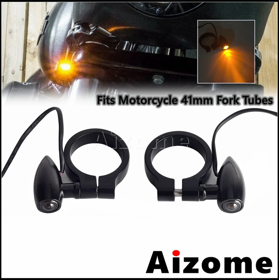 Universal 41mm Fork Tubes Bullet LED Signály Svetlá pre Harley Chopper Bobber Cafe Racer Softail Dyna Sportster XL 1200 883