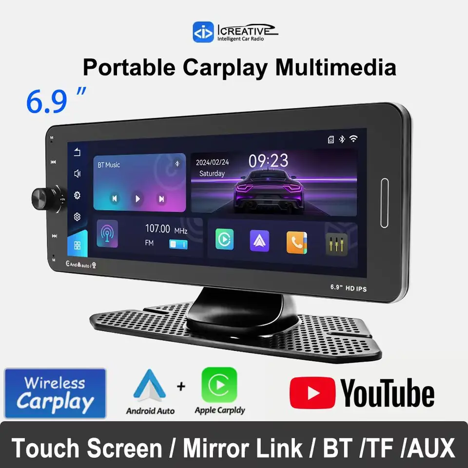 Universal 6,9 -palcové auto rádio Apple CarPlay Wireless Multimedia HD Touch Screen Player Player Link Link FM Prenosná podpora YouTube