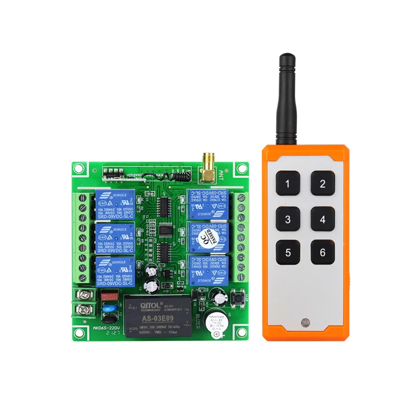 Universal AC110V 220V 10A Relé 6CH bezdrôtového prepínača diaľkového ovládača 433 MHz Prijímač Dlhodobé priemyselné žiarovky Vodné čerpadlá