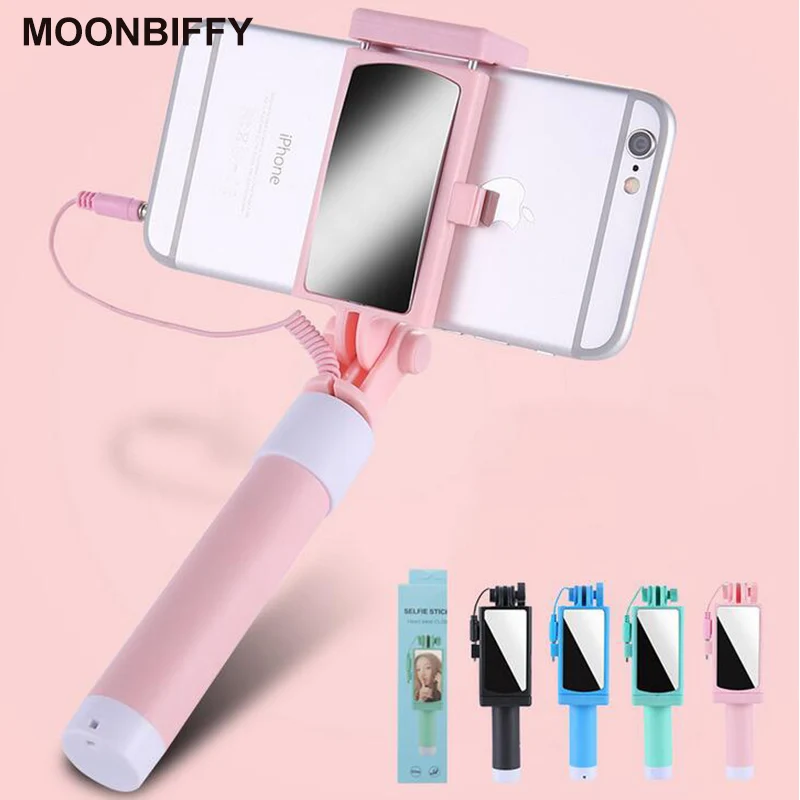 Universal Mini Selfie Stick s gombíkom káblové silikónové rukoväte monopod pre iPhone 6/6S Android Samsung Huawei Xiaomi Sticks