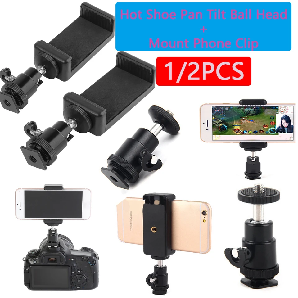 Universal Moblie Phone Clip Držiak držiaka držiaka 1/4 skrutkovacia horúca obuv Telefón TROD MONOPOD STAND pre iPhone Samsung Xiaomi