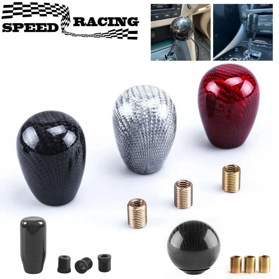 Universal Oval Oval/Sphere Carbon Fiber Manual Shift Shift Gomb s 3 adaptérami pre radiaci pákový gombík JDM pre väčšinu automobilu