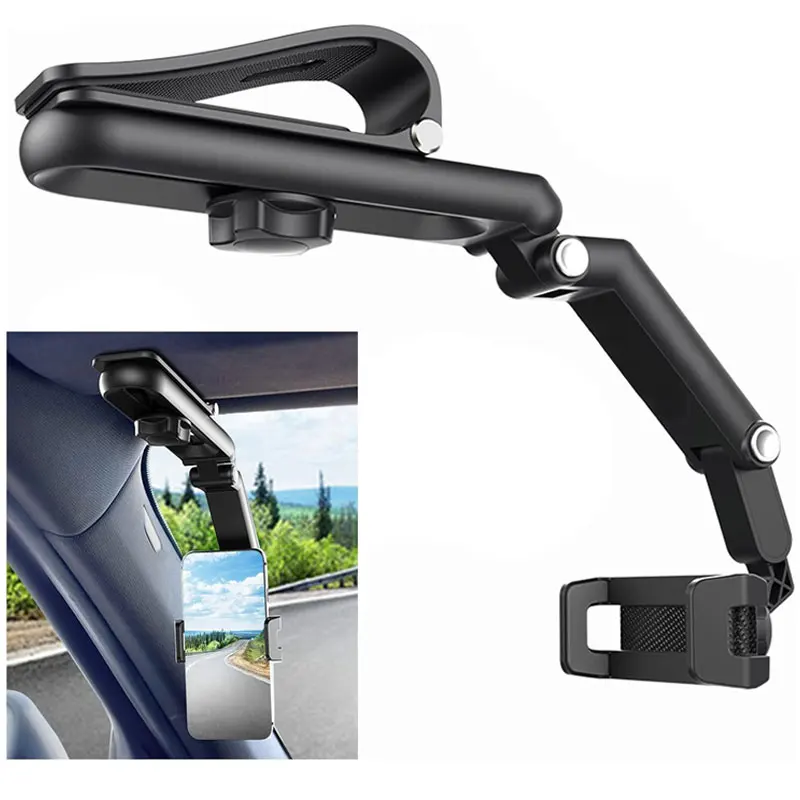 Universal Sun Visor CAR RESTRAVIEW Mirror Držiteľ telefónu 1800 Otočenie držiaka telefónu držiak na držiak na držiak na dash CAM GPS GPS