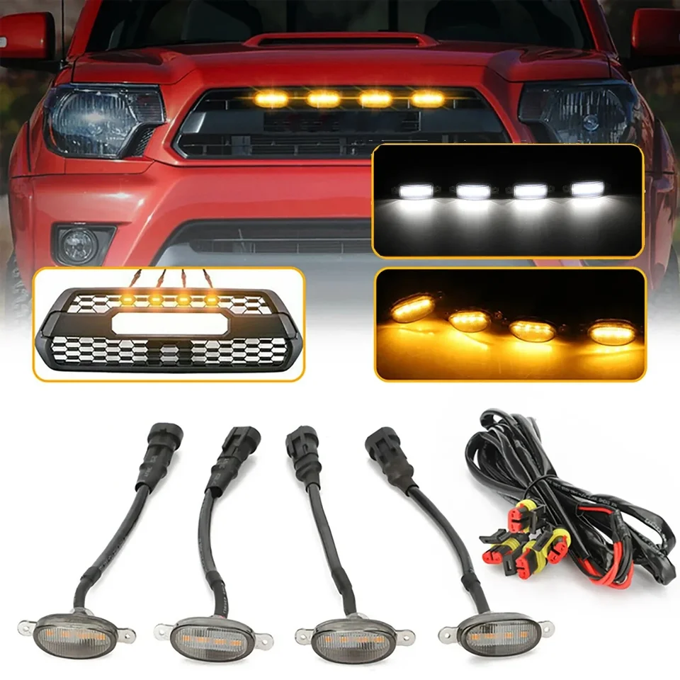 Univerzálne auto predné LED mriežka Svetlo údené jantárové biele 4Lled gril svetlo orle očná lampa pre vonkajšie miesto SUV SUV Ford Toyota Strip