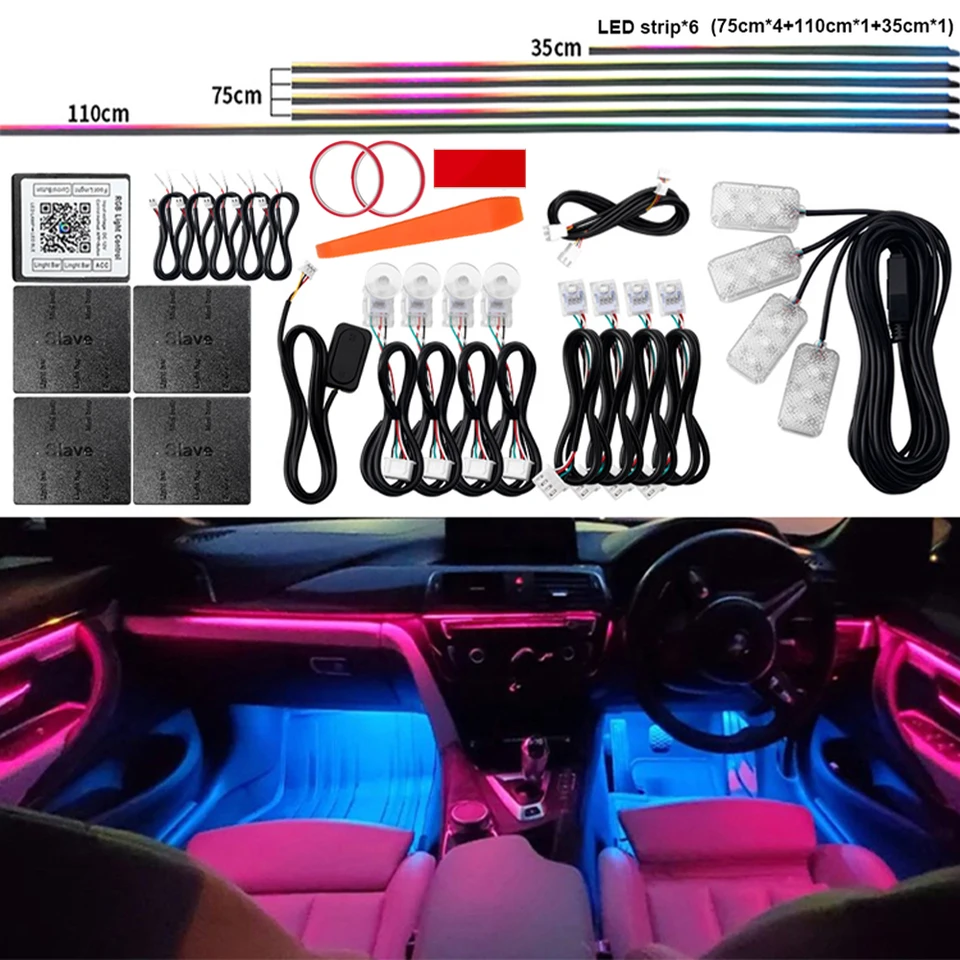 Univerzálne LED LED okolité ľahké autá interiér Symfónia FullColor Streamer RGB 64Color skrytý akrylový pásik dekorácie atmosféra žiarovka