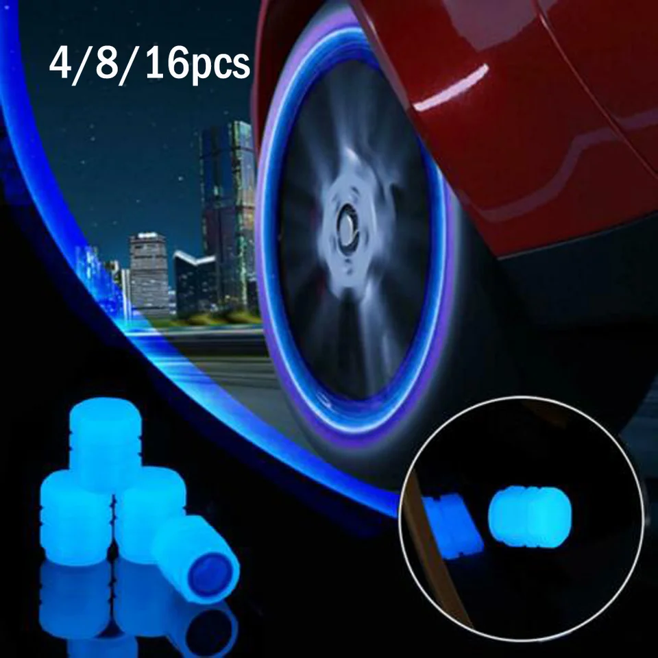Univerzálne najnovšie 4/8/16pc automobilové pneumatiky Pneumatika Pneumatika Pneumatika Rim Smel Pošúva svetelnú prachovú krytinu modrý fluorescenčný prášok
