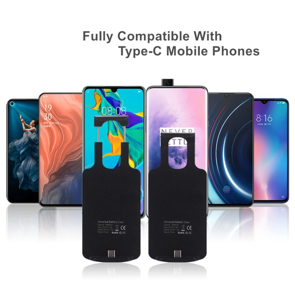Univerzálne nastaviteľné puzdro na nabíjačku typu C pre Huawei Oppo Samsung Vivo OnePlus Sony Google Xiaomi Power Bank Case 5.0-6.5