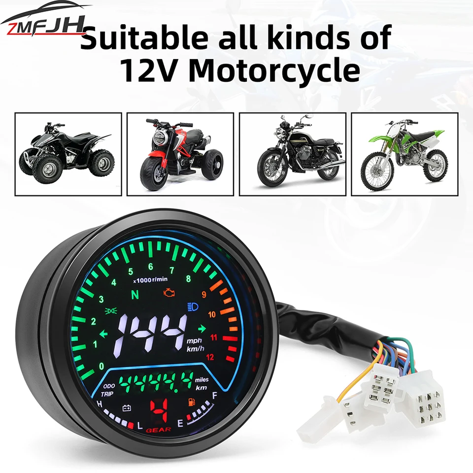 Univerzálny motocykelový tafometer kilometer na kilometer na digitálny meradlo s indikátorom Tacho Display Indikátor pre 12 V motocykle