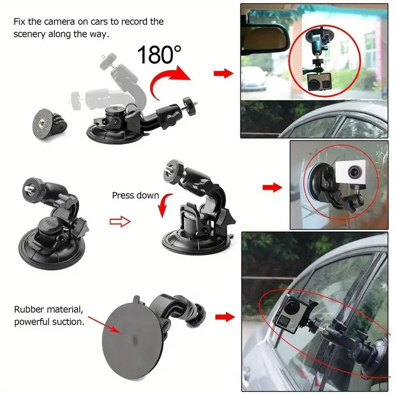 Univerzálny nastaviteľný držiak na montáž auta pre DJI Pocket 3, GoPro Hero 13/12/11, akčné kamery Insta 360 so sklenenými prísavkami