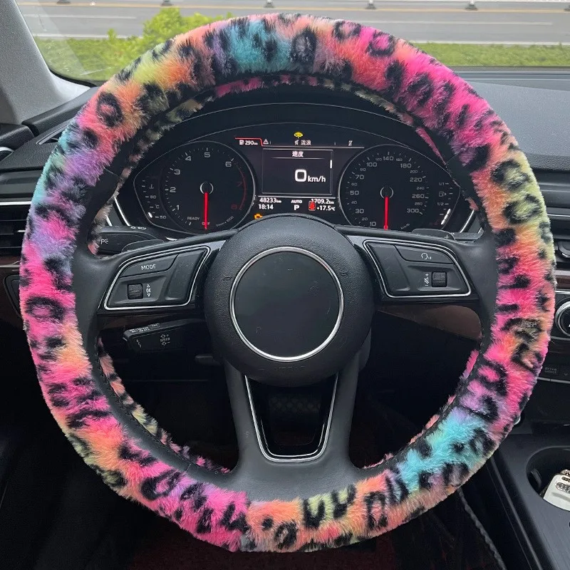Univerzálny plyšový leopardový vzor automobilu kryt volantu