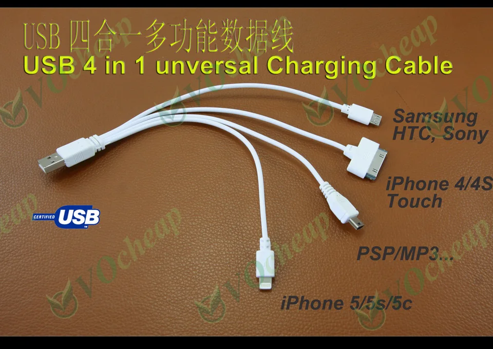 Univerzálny prenosný USB 4 v 1 viacnásobný nabíjací kábel pre iPhone 5 5S 5C 5SE 6 6 Plus 6s 6s+ 4s 4, iPad 4 3 2, iPad Mini, iPad Air