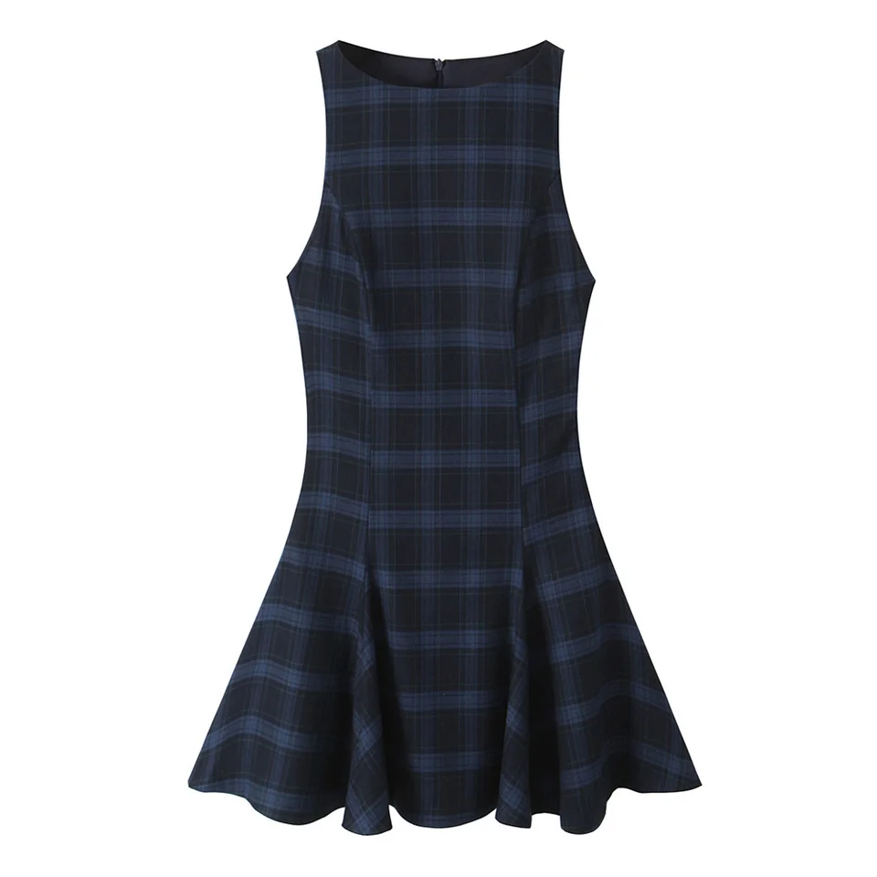 Unizara Retro Slim Fit Plaid Plaid bez rukávov okrúhly krk Široký hojdačka Krátka sukňa Mini sukňa Zimné nové štíhly šaty pre ženy