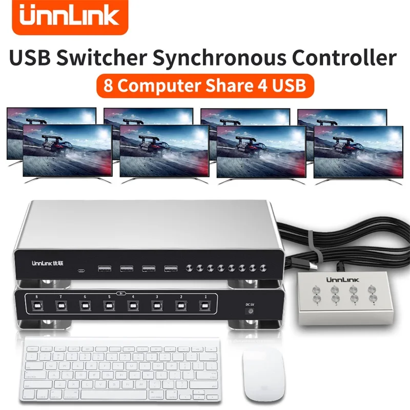 UNNLINK USB-B synchrónny ovládač USB SWITCH 8 Počítač/notebook/pracovná stanica Zdieľajte 4 USB U Disk Mouse Keyboard Monitor tlačiareň
