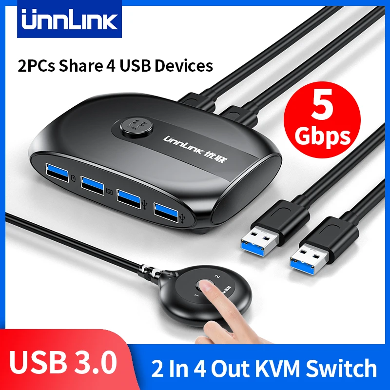 UNNLINK USB KVM prepínač USB 3.0 2.0 prepínač KVM prepínač SPLITOR TLAČKA SHELLE PRE 2 HELEFICKÉHO KLAKYOVÉHO TLAČKA Klávesnice UDISK