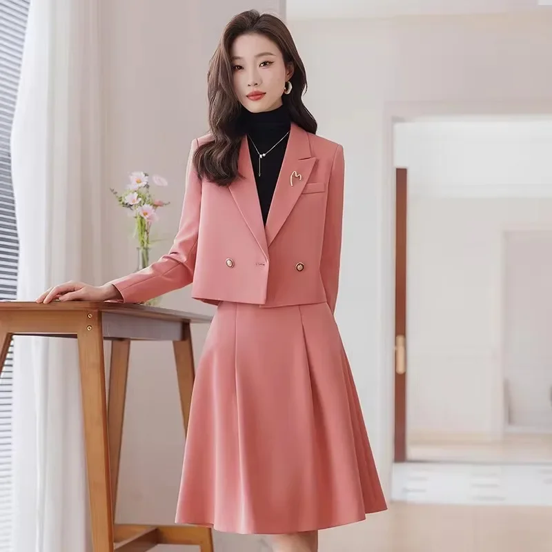 Unxx High-end Sense Women Bundace Suits Suits 2024 Jar jesenná elegantná socialita Lady Long Ruckves Blazer + sukňa dvojdielna sada