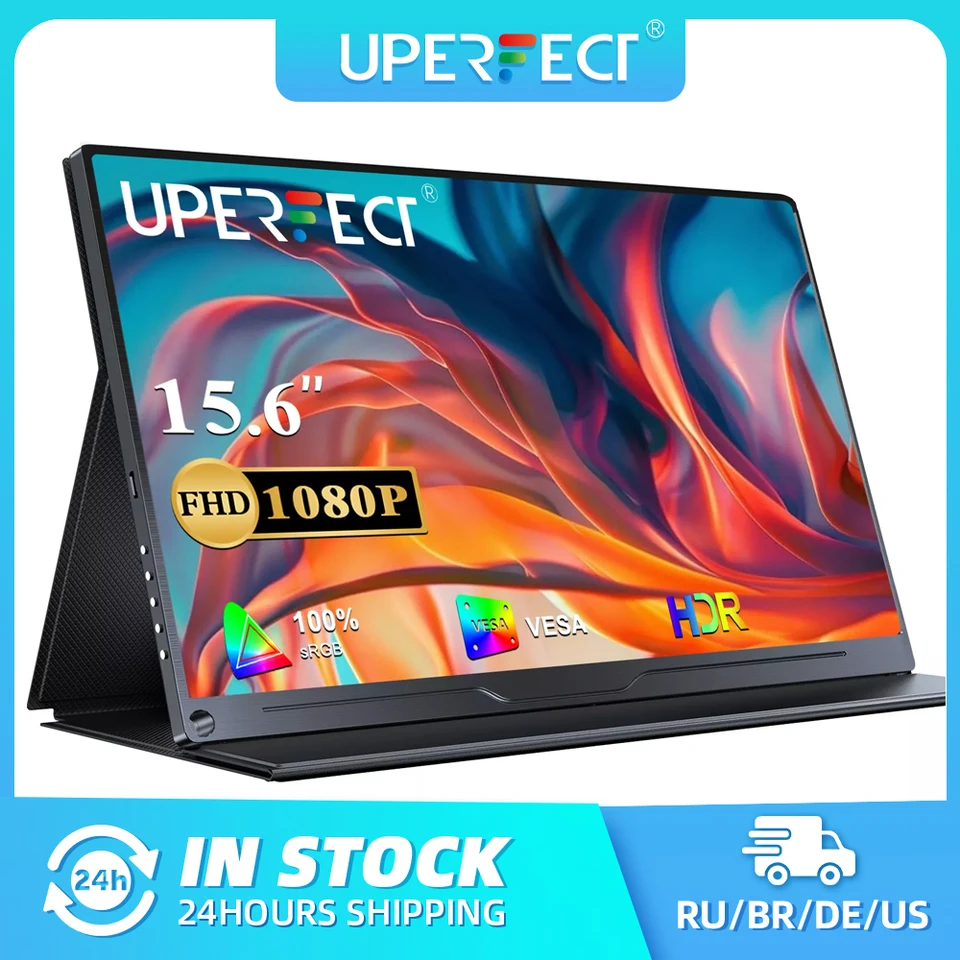 Uperfect prenosný monitor 15.6 '' 1080p FHD USB C HDMI počítač displej HDR Eye Care External Screen w/Smart Cover for MAC telefón
