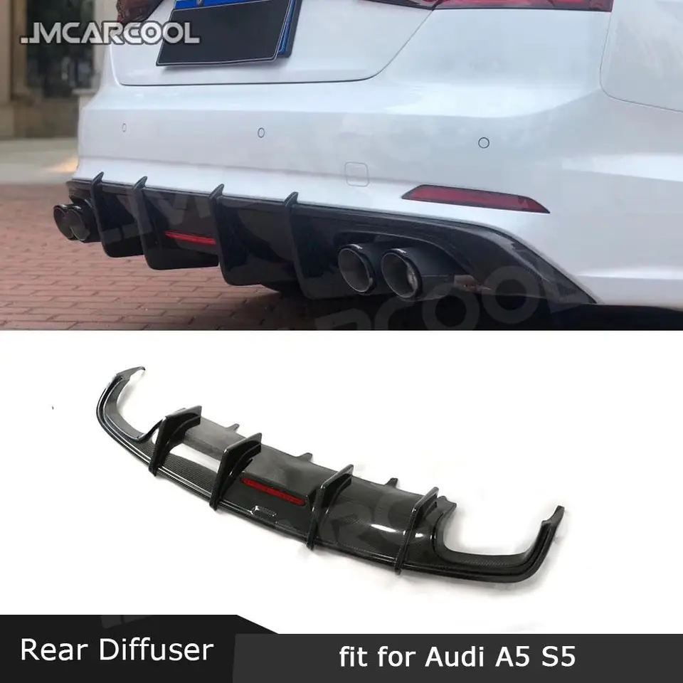 Upevnenie na uhlíkové vlákno / FRP zadný difúzovač pier s lampou pre Audi A5 S5 Sedan 4 Door 2017 - 2019 K STYLE