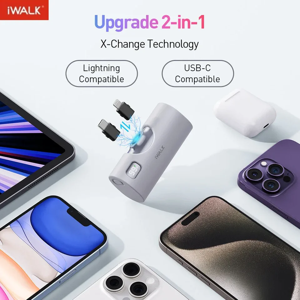 Upgrade Iwalk 5000 mAh 2-v-1 blesk a mobilná banka typu C Mobile Bank Rýchle nabíjanie Prenosná externá batéria Powerbank