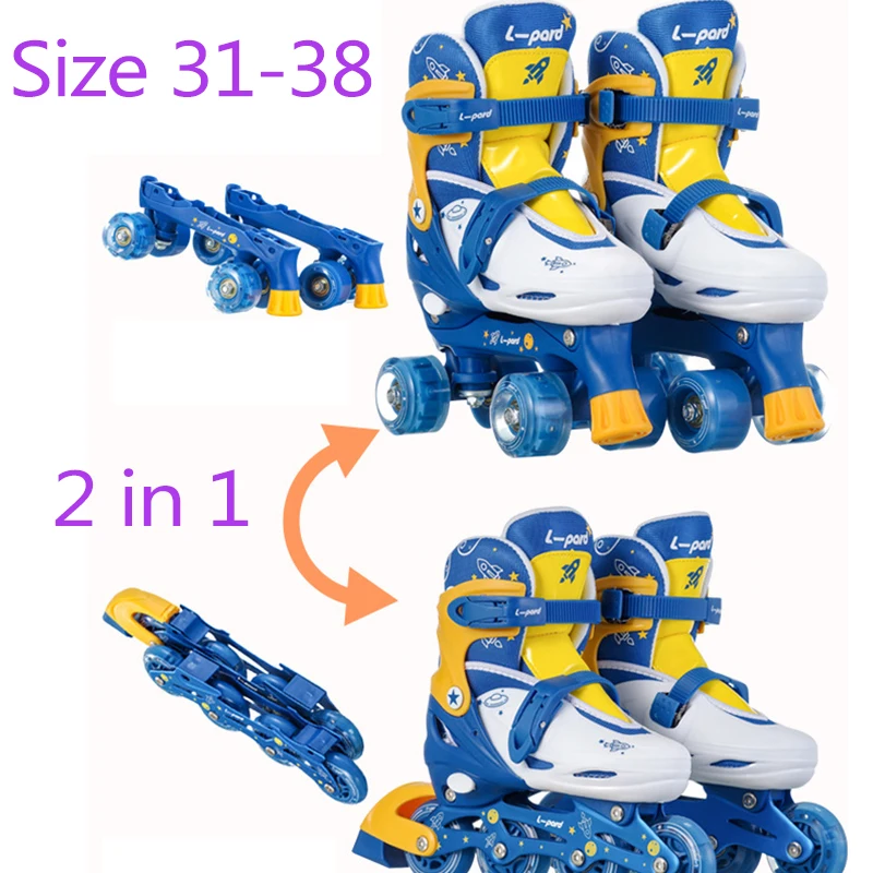Upravte deti v riadkových korčuliach Sada Sada ABEC-7 Korčuľovanie 4 kolesá Začiatočníci chlapec Girl Flash Shoes Dieťa 2 in 1 Snekulá