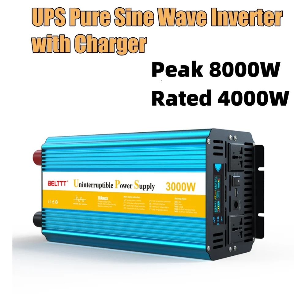 UPS nabíjačka Inverter 8000W DC 12V až AC 220V 230V prevodník Čistý sinový vlnový invertor 8kW transformátor pre domáce auto solárne vozidlo