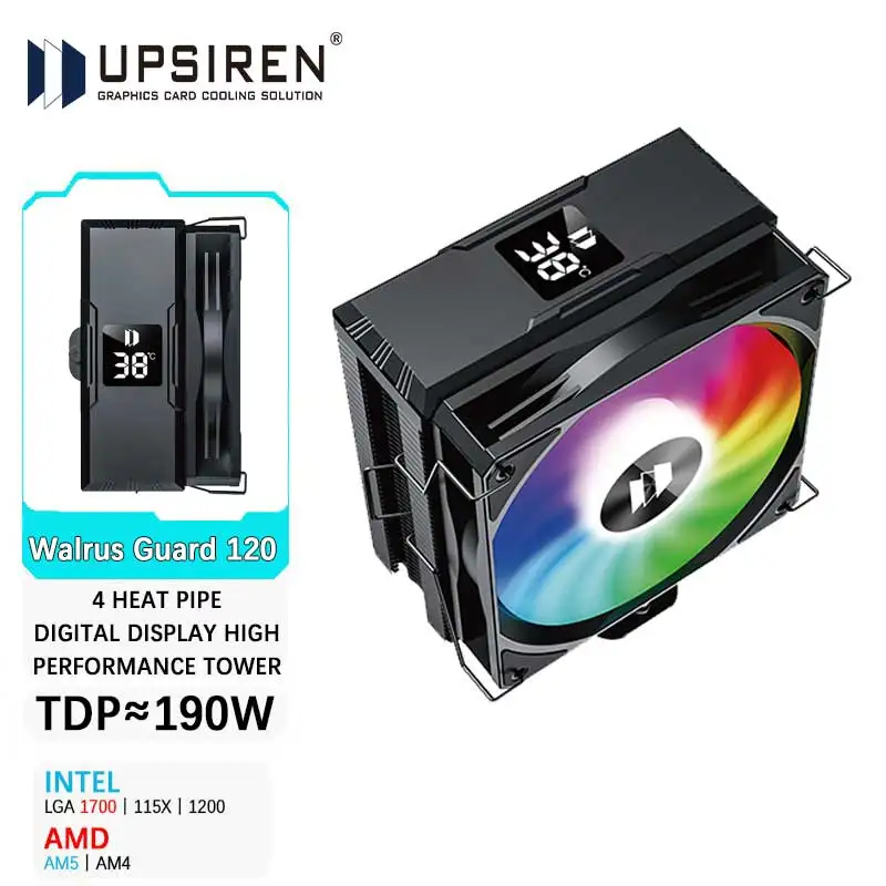 Upsiren Walrus Guard 120 Digitálny displej 4 chladič CPU CPU CPU 120 mm chladiča chladiča vzduchu pre LGA1700/1200 AM5 AM5
