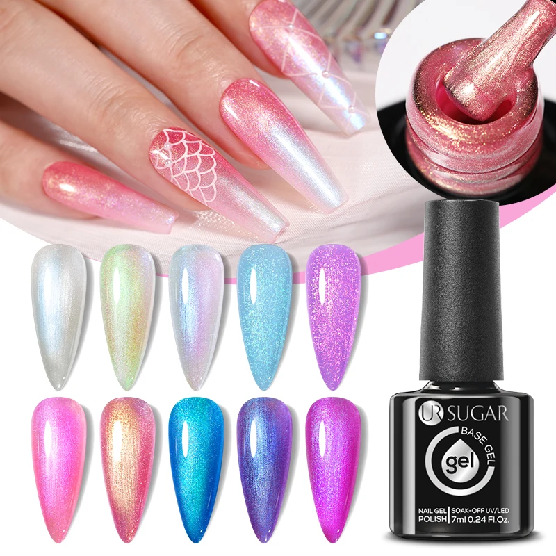 Ur cukor 7 ml Aurora gumová základňa gél gél lak na nechty Sparking Glitter Chrome Semi Permanentný namáčanie UV LED LED na nechty Vernis Vernis