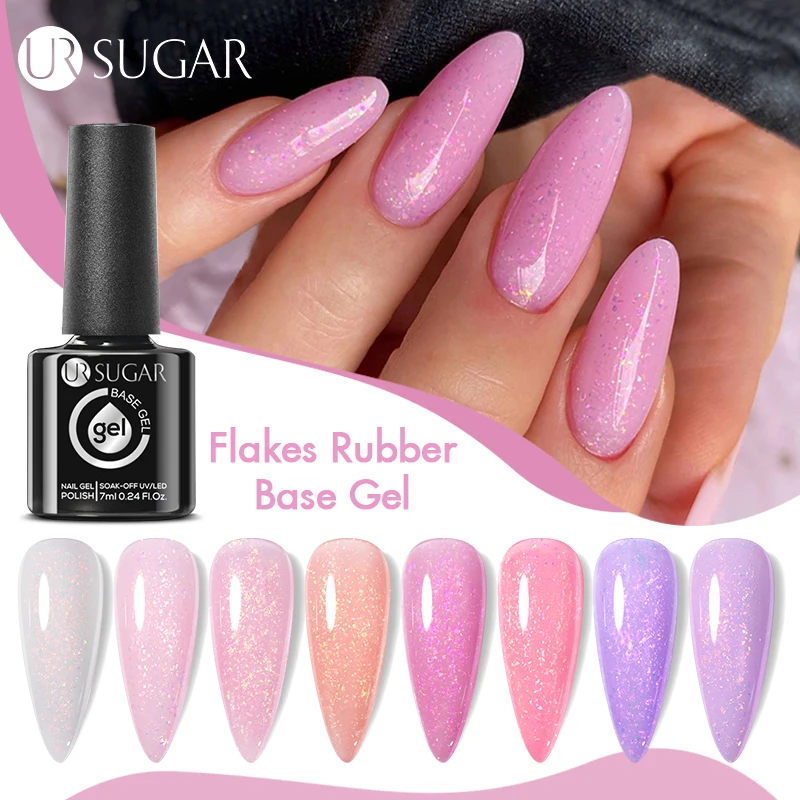 Ur cukor 7 ml gumový základný gél Glitter Aurora Chameleon ružové zlaté vločky lak nasiaknite po polostrúcch UV gély lak