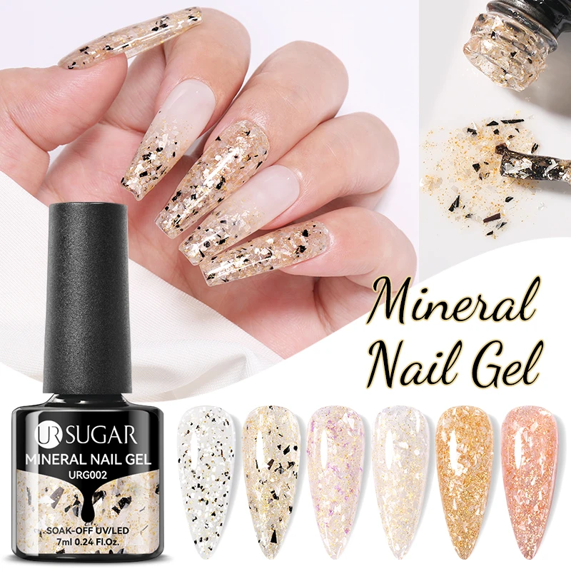 Ur cukor 7 ml gélového laku na nechty Gold Glitter Glitter Platina Švetlá minerálne flitre namočené z UV LED gélového gélu na nechtovú semifinálu