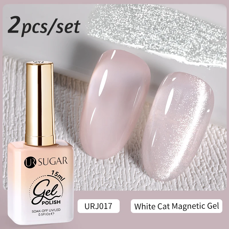Ur cukor biela mačka Magnetický gél 15 ml 2ks súprava/set Moonlight Glitter Mirror Porcelain Galactic Effect Gel na nechty lak na nechty