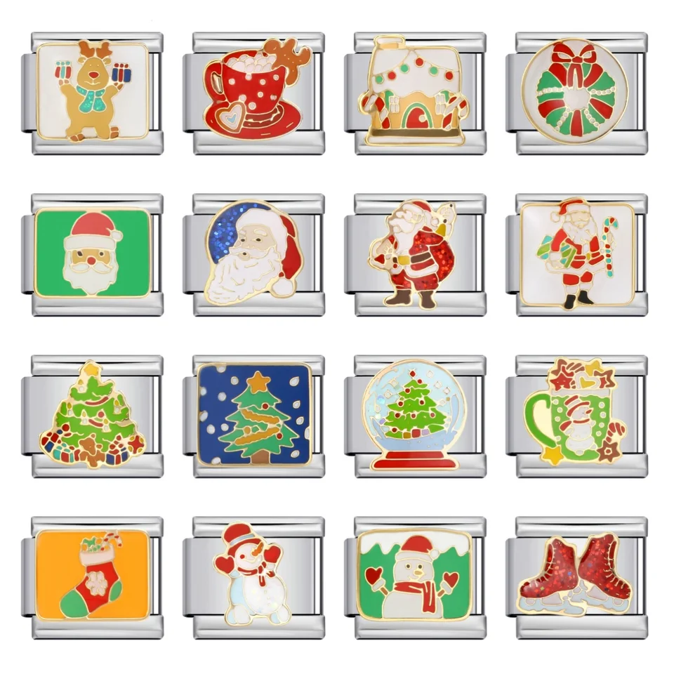 Uring móda talianske kúzlo Vianoce Santa Claus Snowman Per perník strom fit 9 mm nehrdzavejúca oceľ náramok DIY šperky