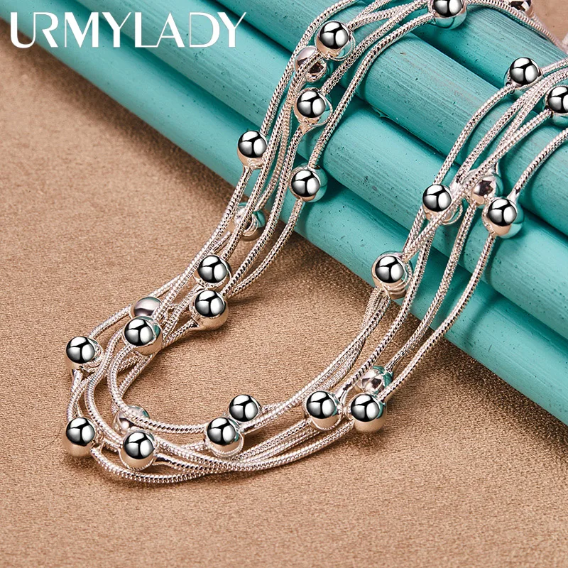 Urmylady elegantné 925 Sterling Silver Viacvrstvový náhrdelník s korálkovým hadím reťazou pre ženy Svadby príležitostné oblečenie šperky